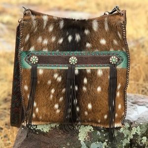 Handmade, axis hide shoulder bag , purse